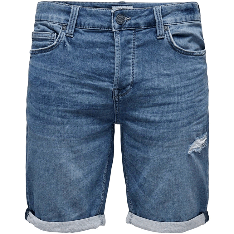 3D whiskers Ripped blue denim jogging shorts for man