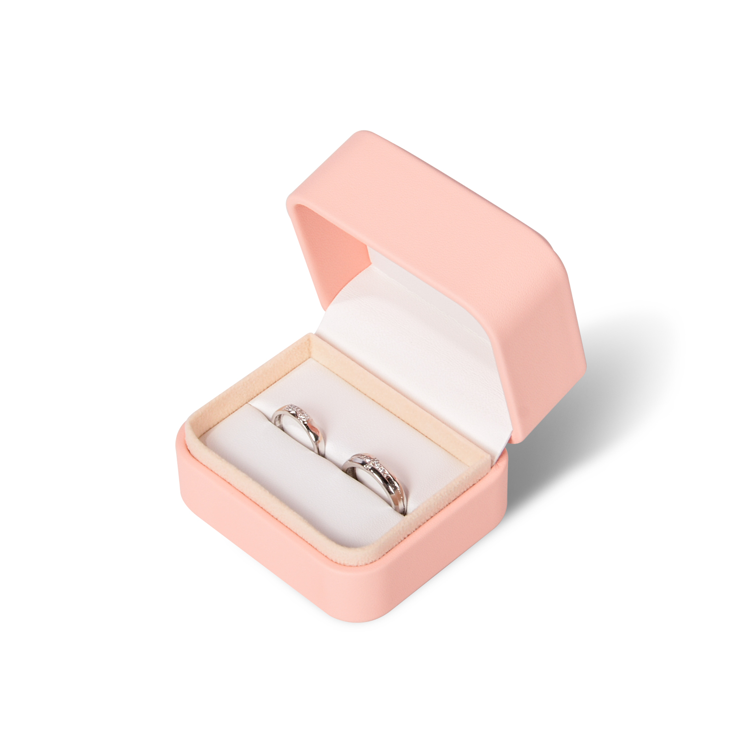 Wholesale Custom High-end Green Black White PU Leather Gold Diamond Double Ring Box