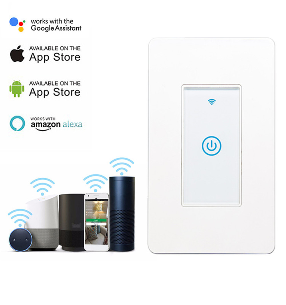 Стандарт США Tuya Wi-Fi 1 Gang дистанционное управление сроки переключатель Alexa и Google Home Голосовое управление настенный выключатель Smart Touch переключатель