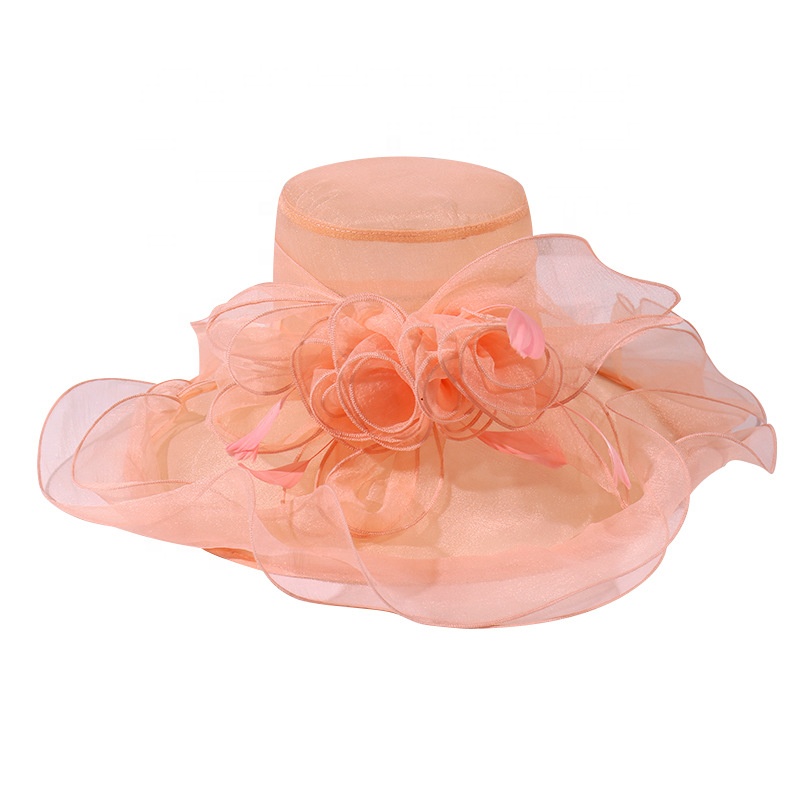 Feather Big Eaves Organza Summer Sun Hat Ladies Flower Seaside Beach Hat Sunshade Flower Uv Protection Wholesale