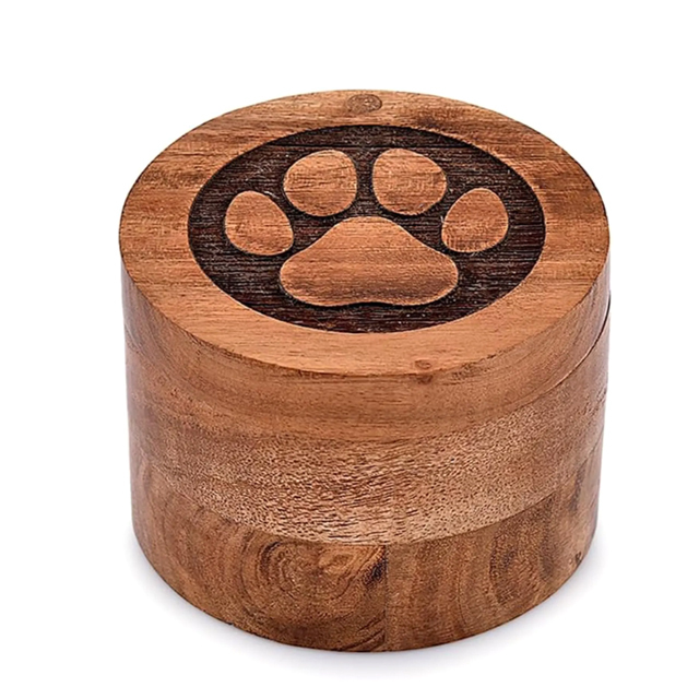 High Quality Acacia Wood Urn for Pet Ashes Handmade Cremation Tree of Life Paw Design Cat Dog Animal Funeral Wholesale Supplies