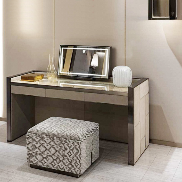 Bedroom makeup dresser 2 drawers furniture luxury design leather dressing table with mirror
