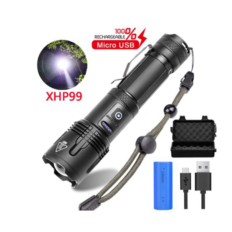 Мощный светодиодный фонарик XHP99, перезаряжаемый от USB водонепроницаемый фонарик с дисплеем на батарейках, телескопический зум, суперъяркий фонарь 18650
