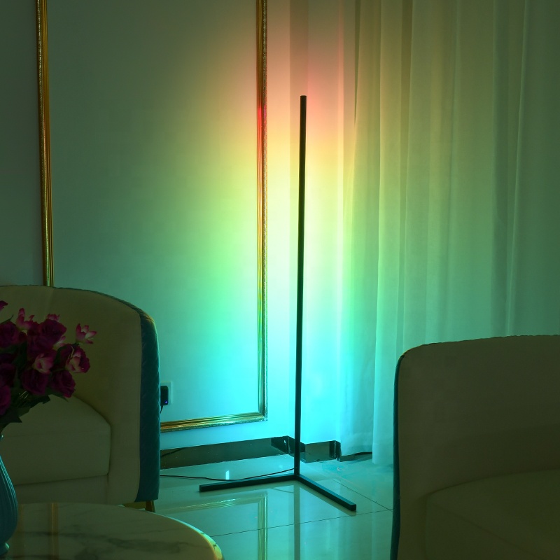 Dormitorio moderno led negro simple RGB luz de piso cambio de color minimo soporte de esquina lampara de piso de esquina