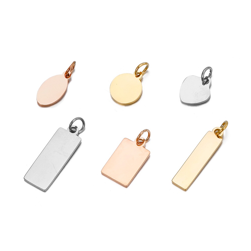 Stainless steel charms custom brand logo engraved letters metal gold plated jewelry logo pendant for bracelets necklaces