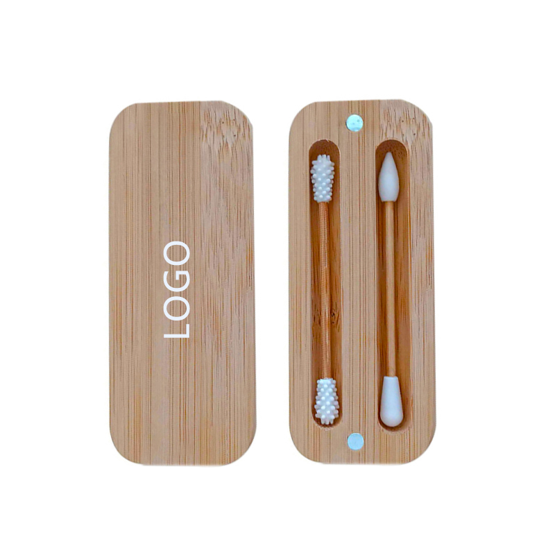 2 pack reusable bamboo silicone cotton swab case for ear cleaning makaup q tips