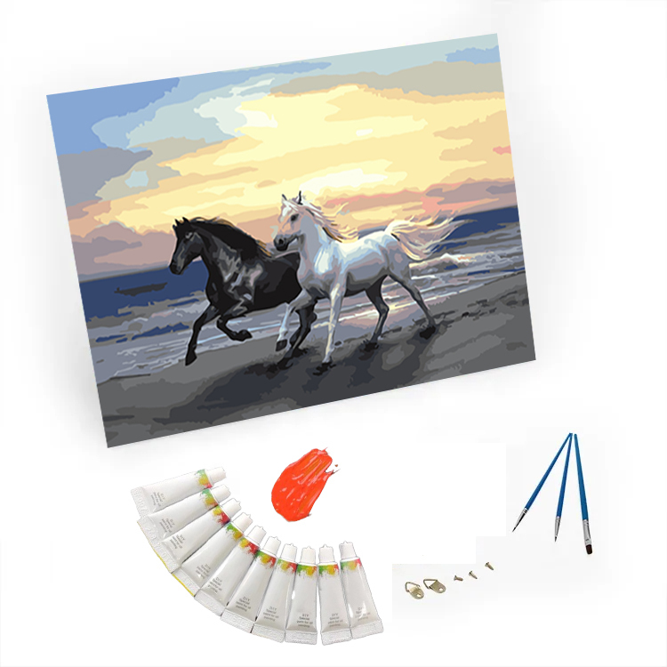 Dropshipping DIY Framed Paint By Number Animals Horse Canvas Painting Custom Acrylic Paint Painting By Number For Adults