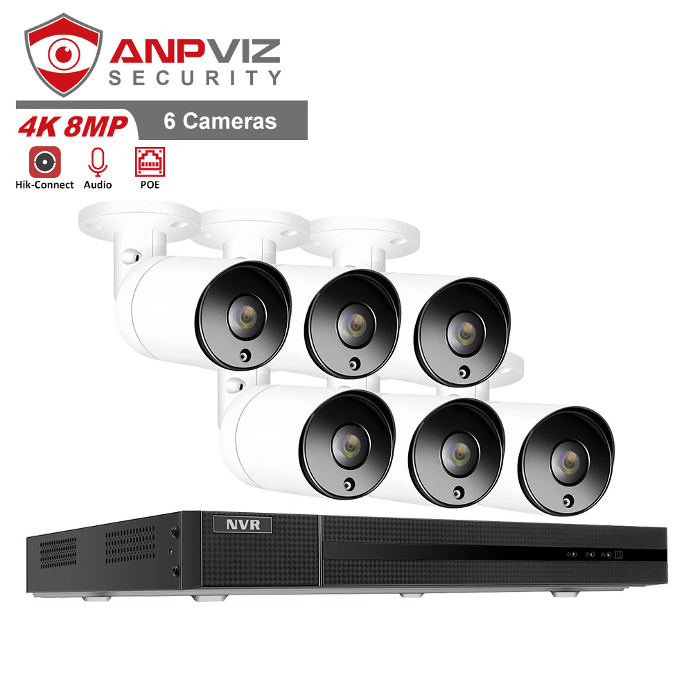 Anpviz 6 шт. 8MP IP POE система камер безопасности 8CH 4K 8MP NVR Kit Широкоугольный 2,8 мм фиксированный объектив ночное видение Обнаружение движения ONVIF