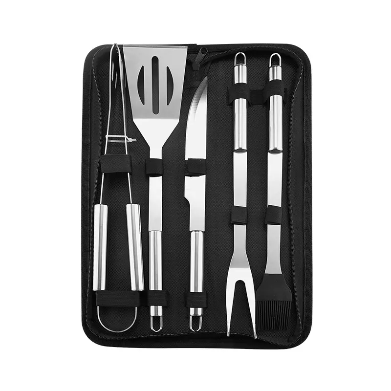 5PCS BBQ Grill Accessories Tools Set Stainless Steel Grill Tool Kit with Case for Smoker, Camping and Kitchen
