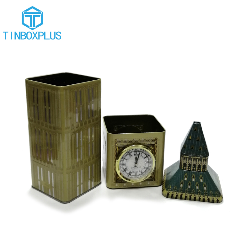 New Design High Quality Luxury Special Big Ben Clock Tower Shape Gift Packaging Metal Tin Box