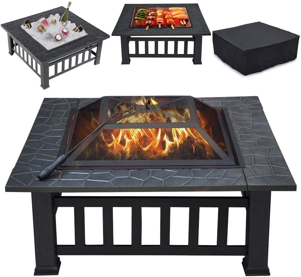 Fireplace Patio Backyard Fire Pit Grill Plate Stove Multifunctional Wood Burning Fire Pit Bonfire and Picnic Fire Pit