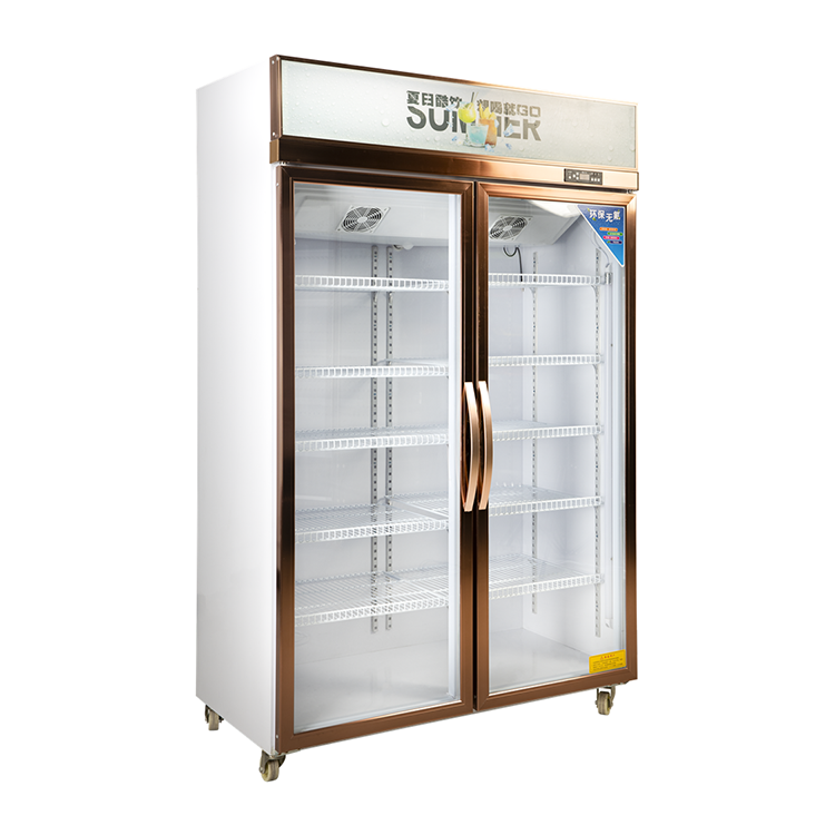 2 Glass door drink beverage fridge display freezer, supermarket double door commercial fridge