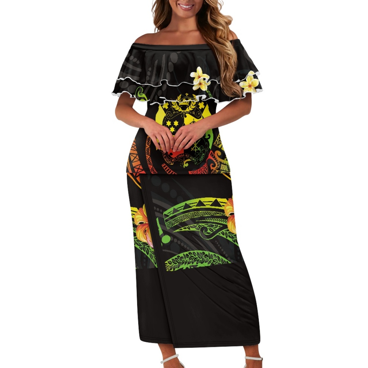 Samoa Puletasi Polynesian Tribal Tonga Logo Print Custom Ladies Plus Size Women's Sets Church Dress Asia & Pacific Islands Dress