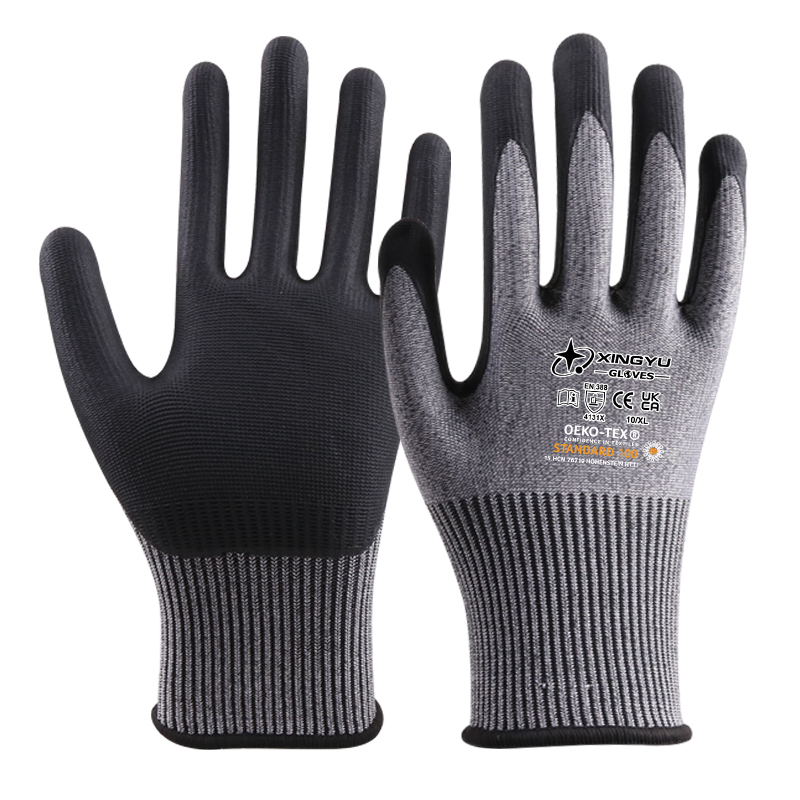 good grip hand gloves HPPE Ultra-fine Foam nitrile Coating Protection Labor Safety Gloves tiger mouth reinforced