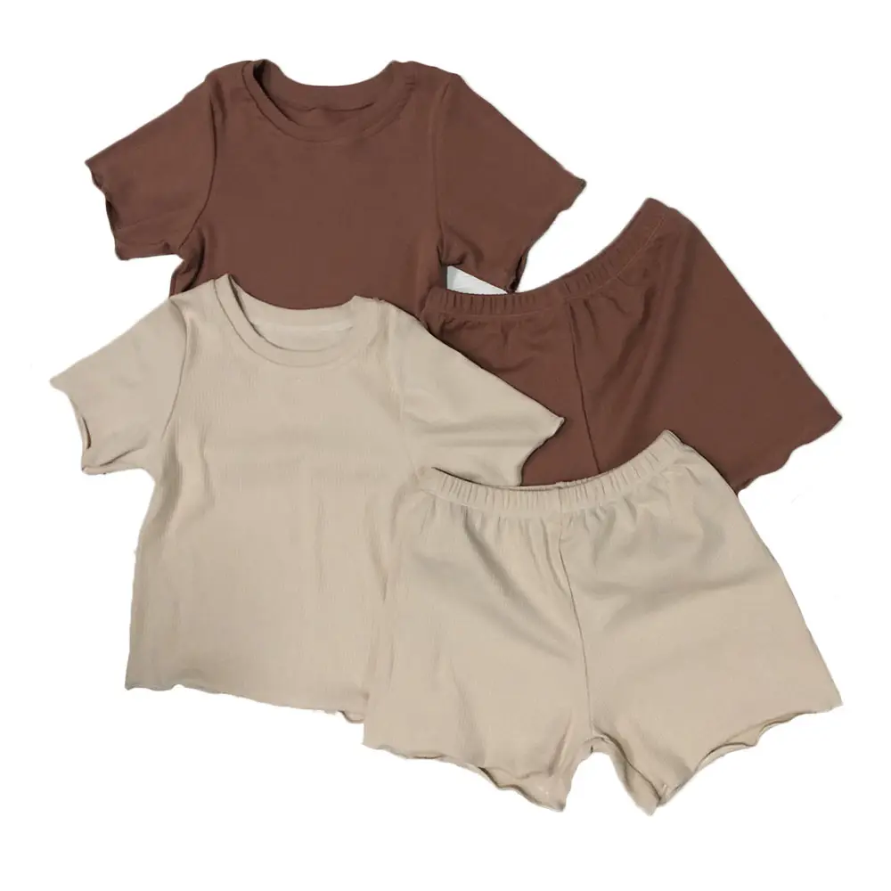 Летний хлопковый топ в рубчик для взрослых, костюм с коротким рукавом, Женская домашняя одежда, Женский пижамный комплект, комплекты рубашек с круглым вырезом