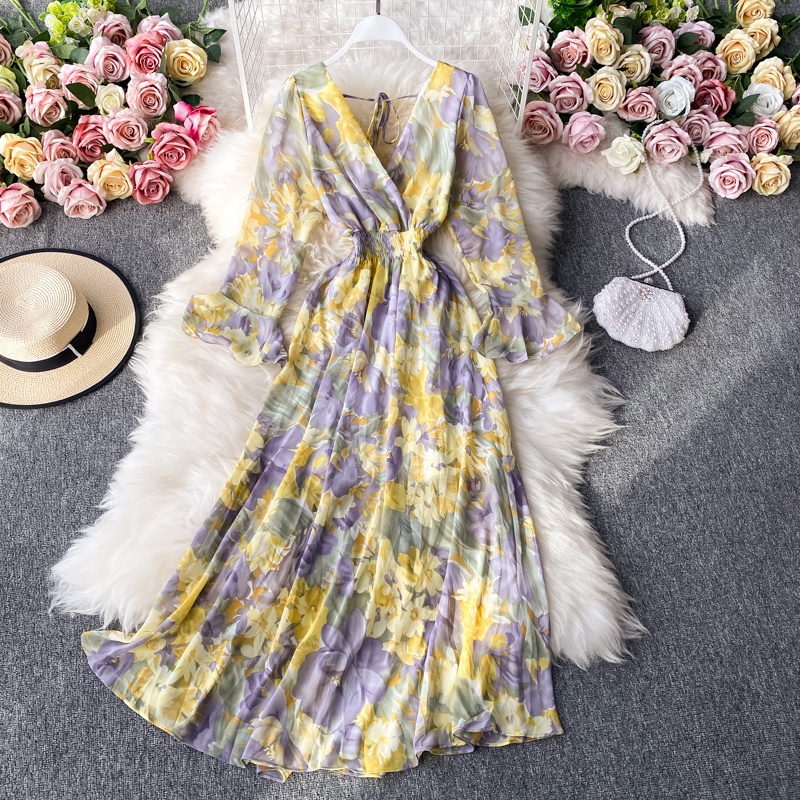 Оптовая цена завода дамы vestido майку тунику-платье с рукавами до локтя и высокой талией женские цветочным стильом, летнее Повседневное платье с длинными рукавами с принтом «принцесса платье