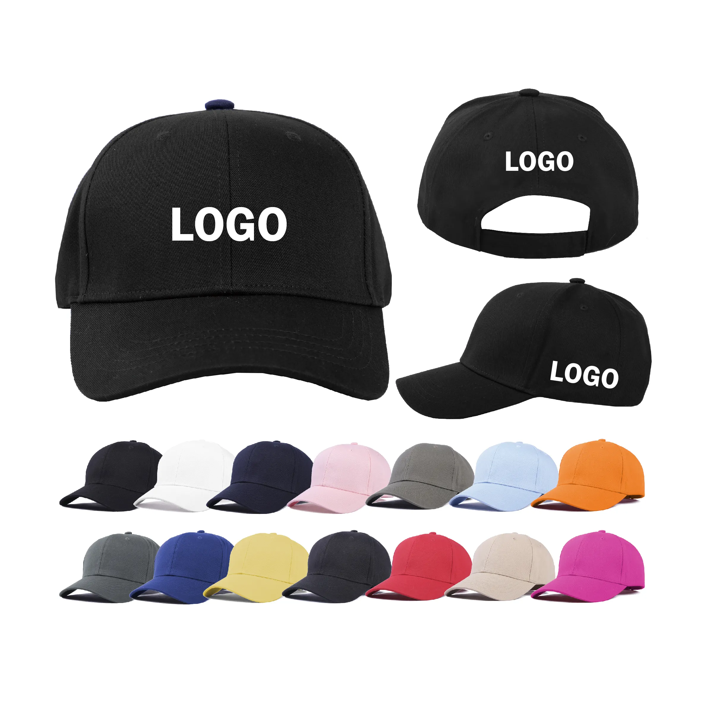Wholesale Unisex Adjustable Cotton Casquette Customized 6 Panel Fitted Plain Baseball Cap Hats with Custom embroidery logo