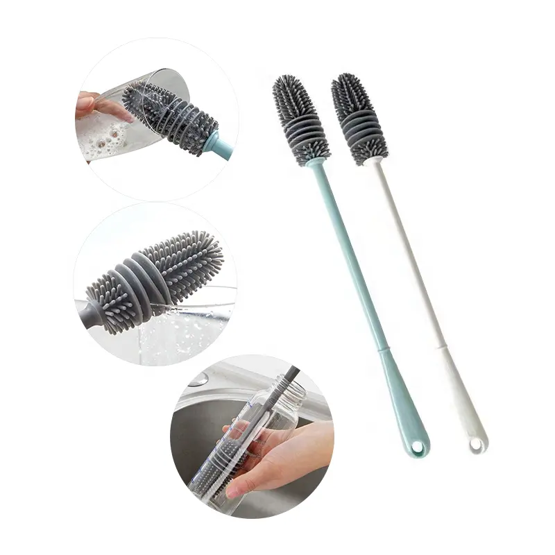 Long Handle 360 Degree Rotating Silicone Bottle Brush Bottle Washer Cleaner Durable Cleaning Brush Silicone Cleansing Brush