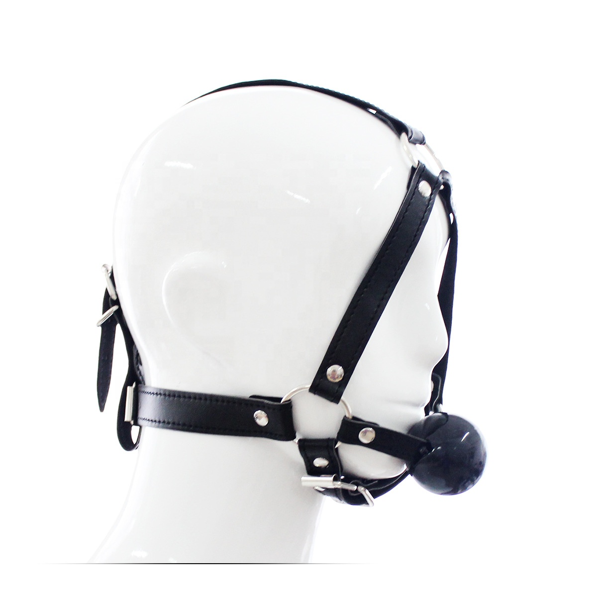 Head Hardness with Mouth Gag Leather Head Harness Bondage Open Mouth Gag Restraint Red Silicone Ball Adult SM Sex Game