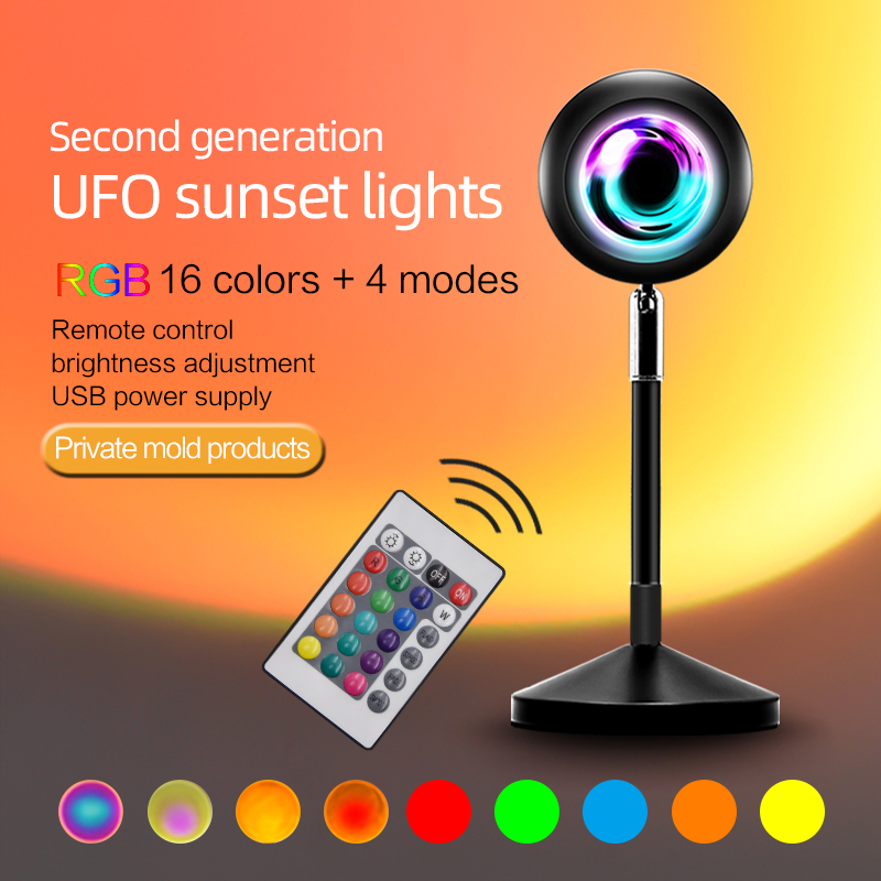 USB красочный кнопка Rainbow sunset проект Светодиодная лампа с дистанционным управлением вечная НЛО и закат проекционная лампа RGB