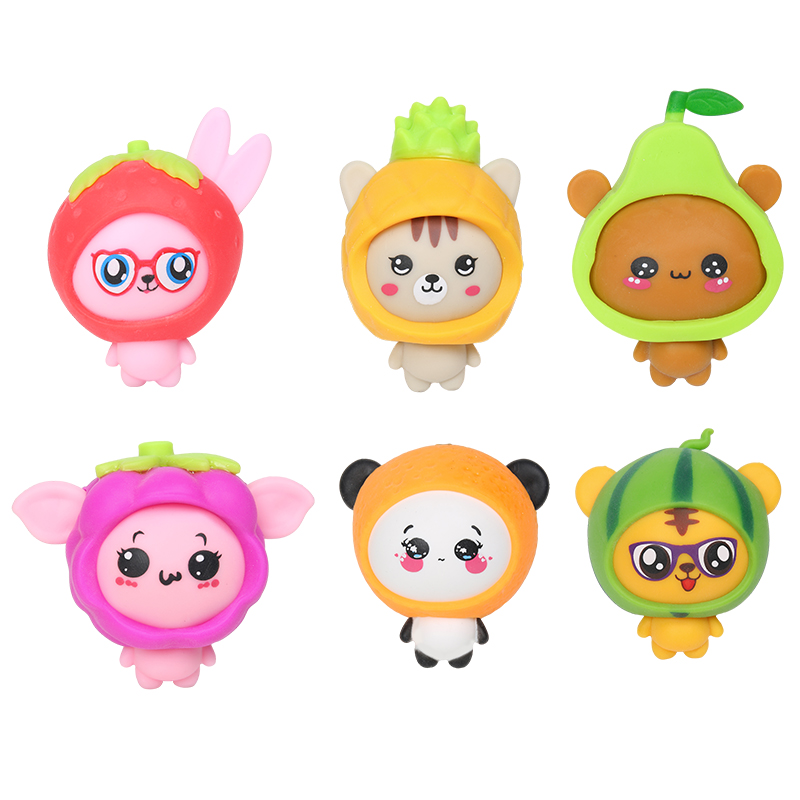 New Trending rubber kids novelty magic dress-up fruit animal wears squeeze toys