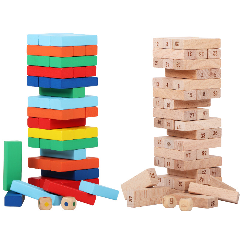 natural beech wood timber stacking blocks tumbling tower board games wooden building blocks toys kids jengaing