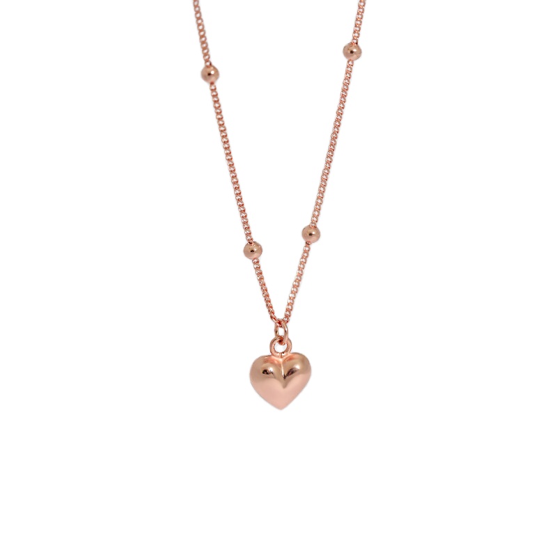 925 Sterling Silver Beads Chain Elegant Rose Gold Platinum Love Heart Pendant Necklace For Women Gift Jewelry