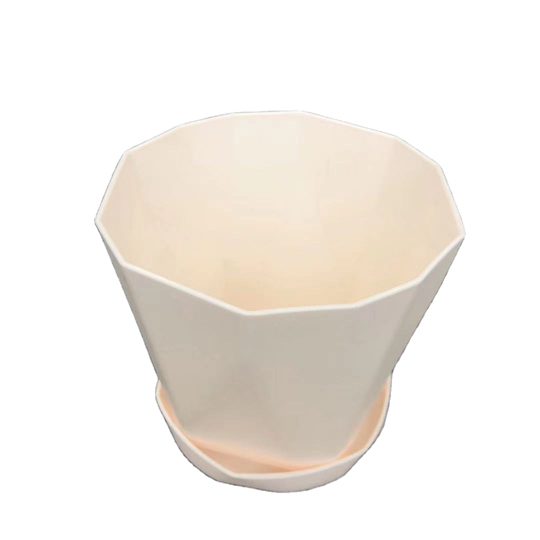 6.6 Inch White Plastic Planters Pots with attached Saucers