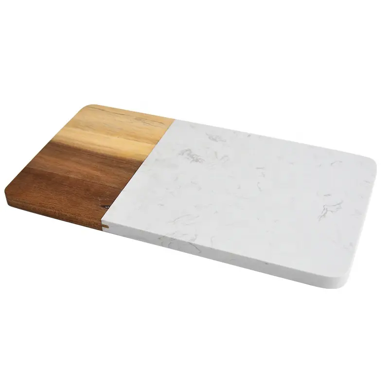 Hot Sale White Marble and Acacia Wooden Cheese Board For Christmas Marble Serving Tray