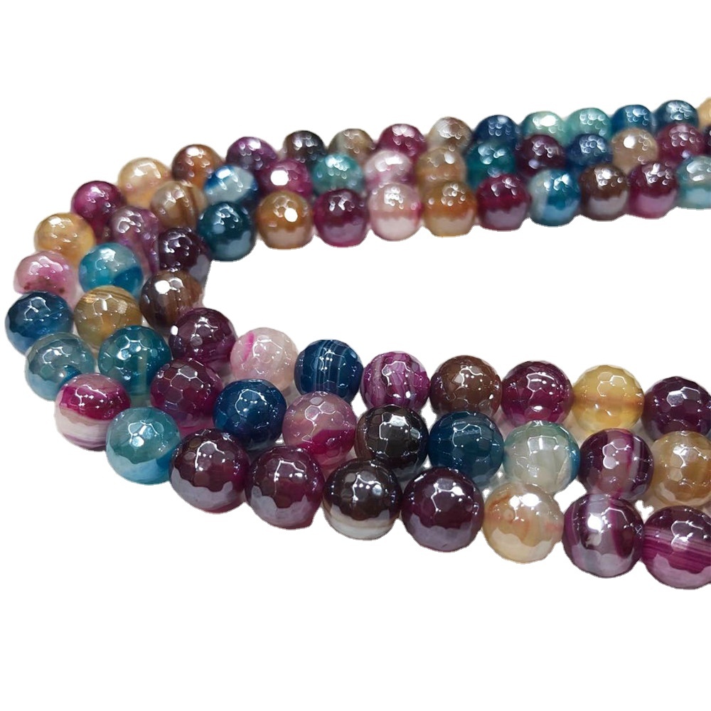 Loose Beads Wholesale Natural Mineral Gemstone Plating Faceted Agate Round Beads