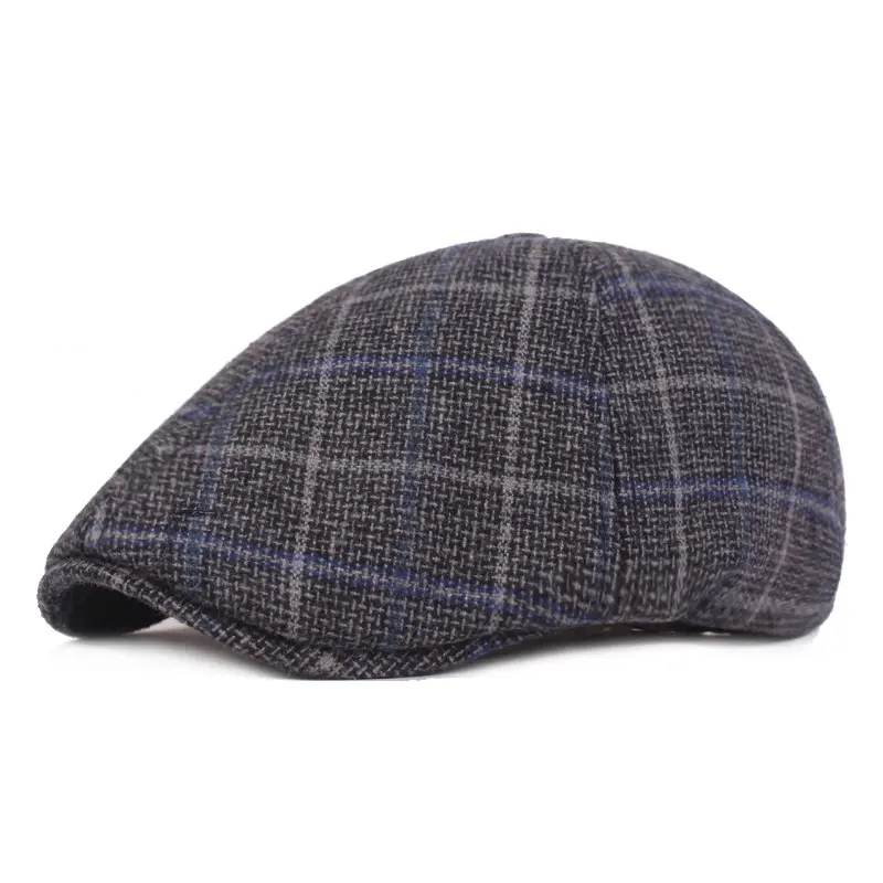Trendy Checked Fabric 6 Panels Cabbie Ivy Cap With Custom Label, Newsboy Cotton Material Ivy Hats For British Style Men