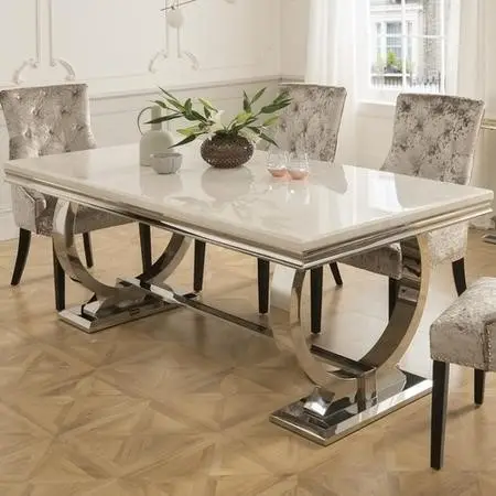 2021 Hot Home Furniture Luxury Dining Table Designs Stainless Steel Base Marble Dining Table