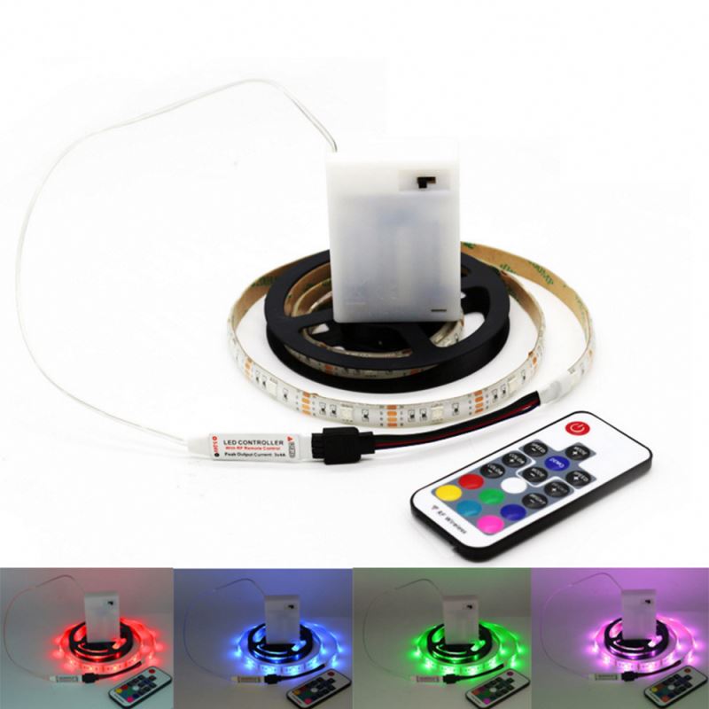 Светодиодная лента на батарейках 1 м, 2 м, 3 м, 4 м, 5 м, RGB-лента на батарейках с пультом дистанционного управления, гибкая светодиодная лента