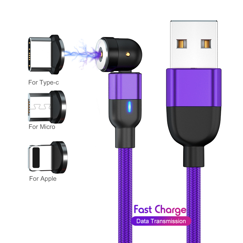 Светодиодный индикатор 3 в 1, магнитный USB type c Micro, кабель для быстрой зарядки 2,0, оптовая продажа, нейлоновый Плетеный, вращающийся, всасывающий, для iphone