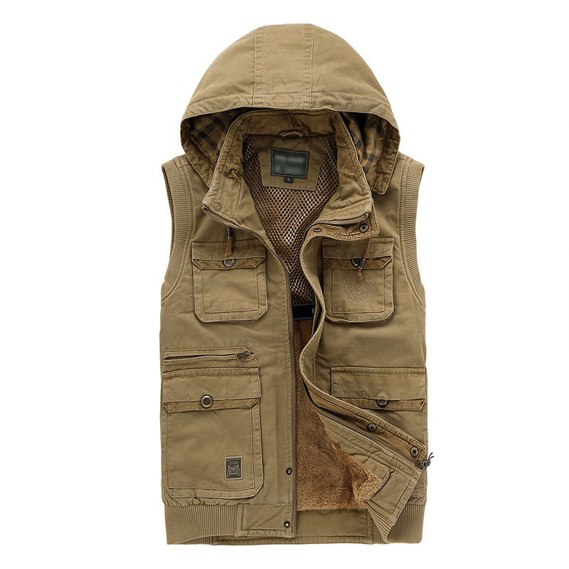 Factory direct supply custom tactical vest hooded sleeveless vest multity pockets fleece vest