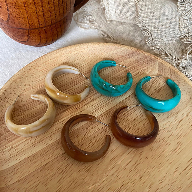 S925 Серебряные иглы простой ацетат модные аксессуары оптом boho акриловая смола c-образный геометрические серьги-гвоздики для женщин