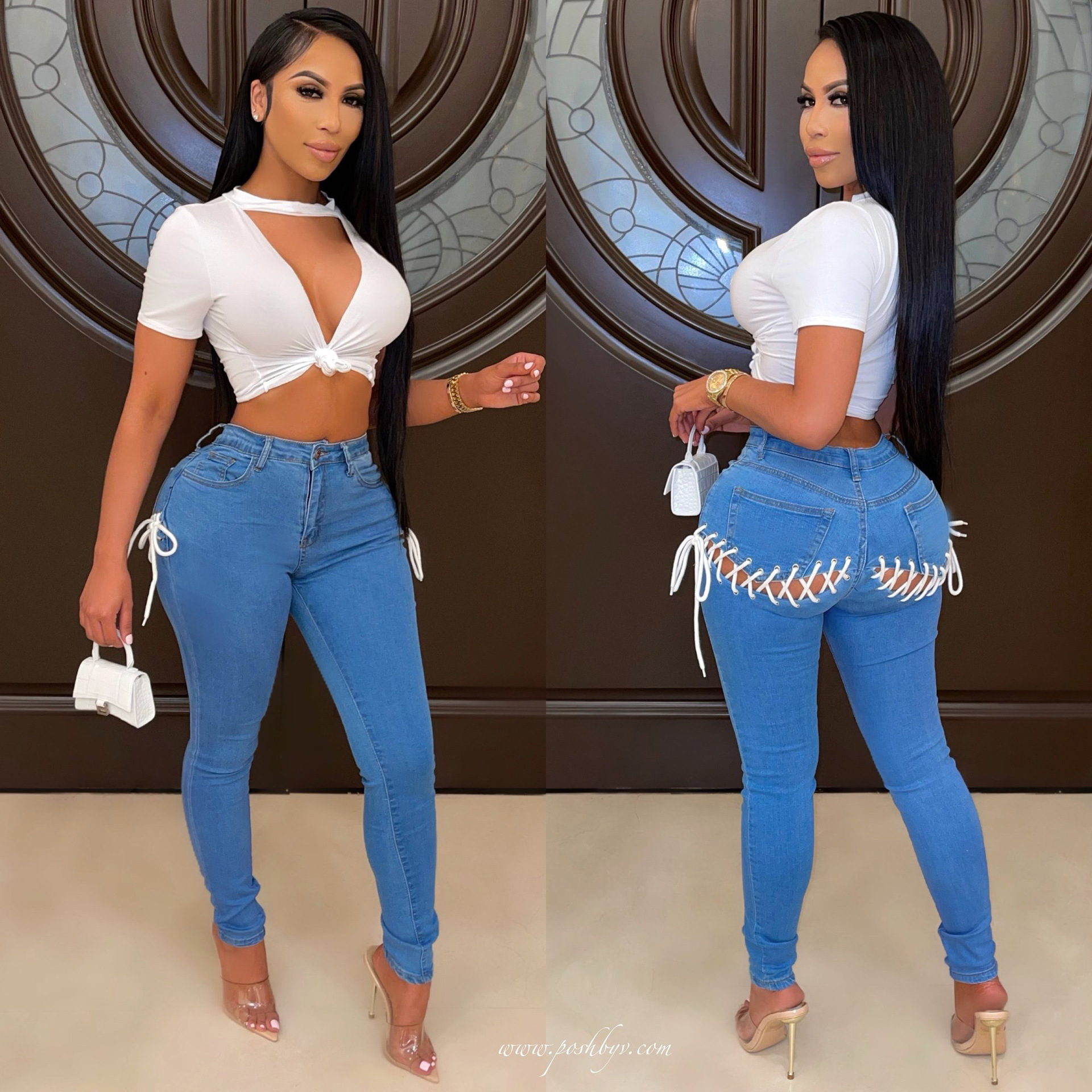2021 women's Lace-up stretch pants jeans sexy jean girl