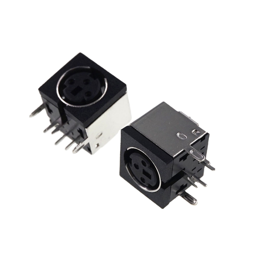 Circular MINI Din 3 Pin Receptacle Female Socket PCB Solder Right Angle Through Holes PCB Solder Shield Horizontal MD-SM
