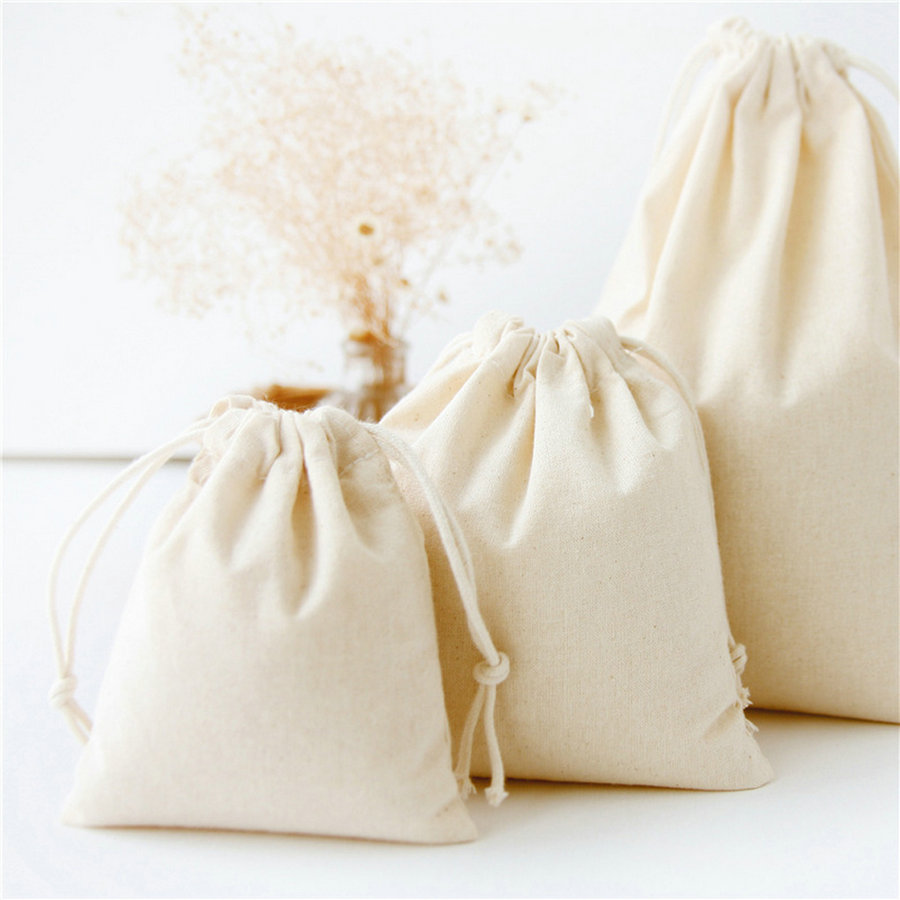 EcoFriendly Reusable Recycled Cotton Tote Produce Custom Muslin Sachet Dust Calico Drawstring Bag for Party Wedding Storage Home