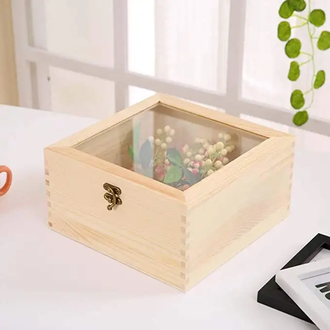 Wooden Gift Box Glass Lid Wooden Gift Box Storage Box Flower Packaging Box