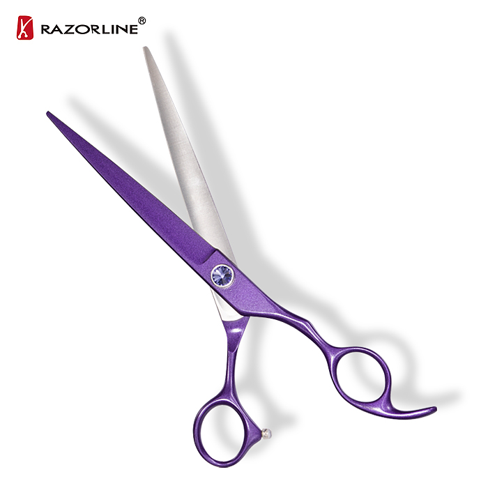 Zhangjiagang Razorline NPK15P 7,5 дюймовые прямые лезвия 9cr стальные ножницы фиолетового цвета для собак и домашних животных