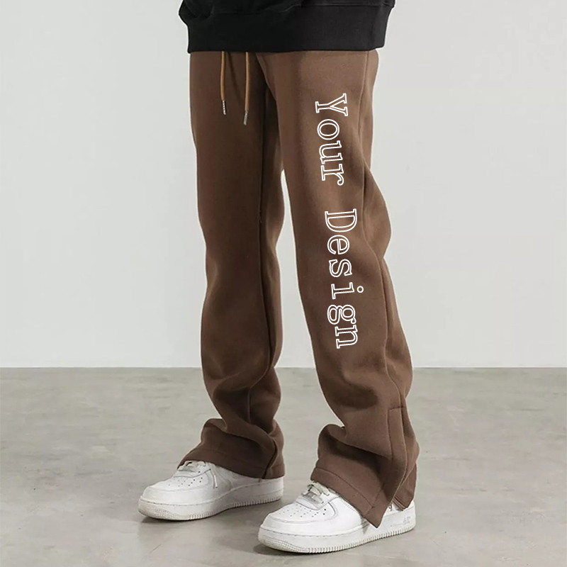 Customized men's Autumn high quality Solid Color Sports Pants Pocket Drawstring Casual cotton Stacked Pants For men