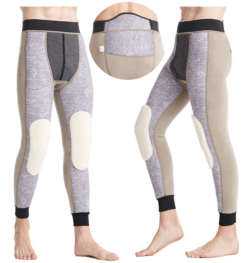 Windproof Slim-fit Cotton Plush Leggings Winter Cold Proof Knee Pads Plus Fleece Pants Men's Long Johns Thermal Underwear