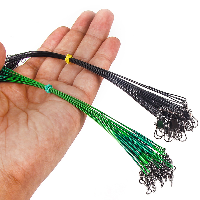 50pcs Luya Fishing Line Wire Leaders Nylon Coated Stainless Steel Wire Rigs with Snap