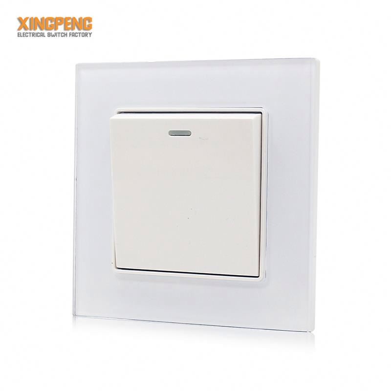 Long mechanical life EU high quality 1 gang 1 way glass wall switch socket for led light