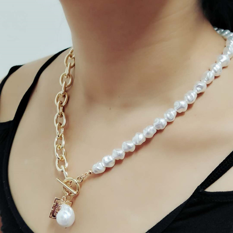 HongTong Collares De Acero модное ожерелье с имитацией жемчуга в стиле ретро барокко геометрическое длинное ожерелье жемчужные бусы