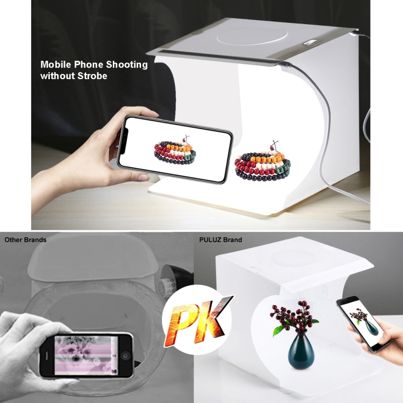Оптовая продажа PULUZ 2 LED 1100LM Photo Studio 20cm Photo Light Tent Mini White Photo Studio Box