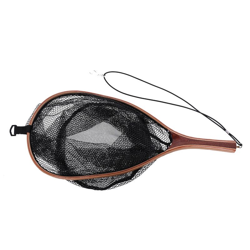 Top Right Ln014 Wooden Landing Net Curved Handle Wooden Frame Net Fly Fishing Landing Net