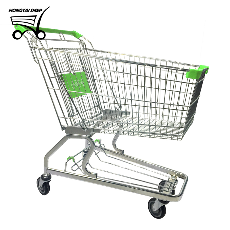 Zinc Plated Portable Metal Rolling Grocery Supermarket Shopping Trolley Carts