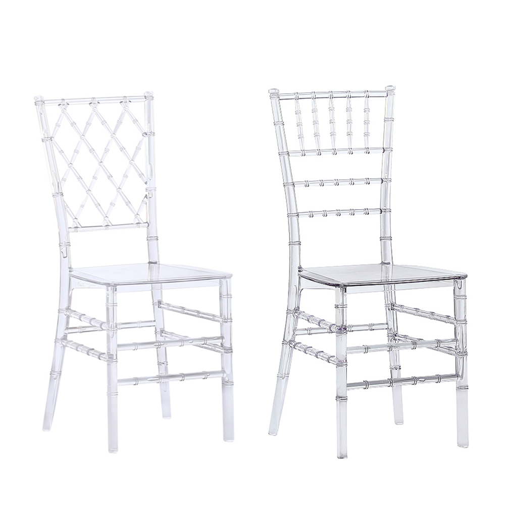 Bulk Clear Resin Stacking Clear Chavari Chiavari Hotel Event Banquet Crystal Plastic Polycarbonate Bamboo Wedding Chairs